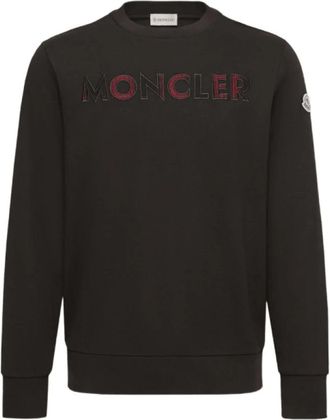 Moncler Logo Patch Crewneck Trui - Heren - Ronde hals truien - Zwart - L - Katoen - Truien & Vesten
