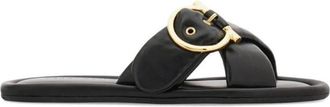 Ferragamo Gancini Gesp Slide Sandalen - Dames - Sandalen - Zwart - 37 1/2 EU - Leer - Schoenen