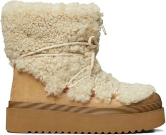 Tory Burch Mellow Shearling Platform Boot - Dames - Winterlaarzen - Beige - 40 EU - Wol - Schoenen