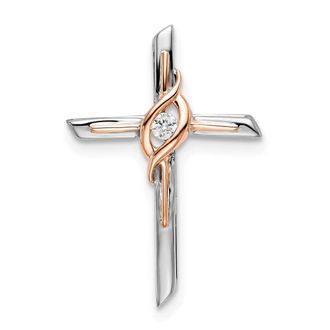 Diamond2Deal 10K Two-tone White & Rose Diamond Cross Chain Slide Pendant