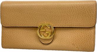 Gucci Beige Leather Long Wallet (Bi-Fold) (Pre-Owned)
