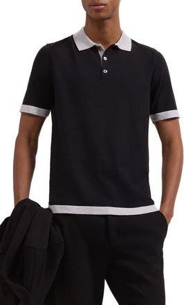 Bugatchi Cotton Blend Polo Sweater in Black at Nordstrom, Size Xxx-Large