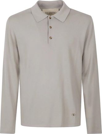 Valentino Garavani Wol Polo Met VLogo Borduurwerk - Heren - Polos - Beige - M - Wol - Tops
