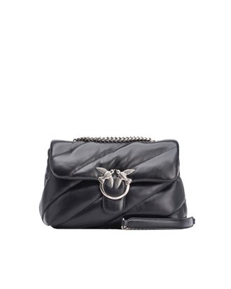 Pinko Quilted Small Black Shoulder Bag with Love Birds Buckle