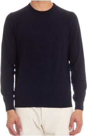 Colombo Blauwe Cashmere Trui Zig-Zag Patroon - Heren - Cashmere truien - Blauw - L - Kasjmier - Truien & Vesten