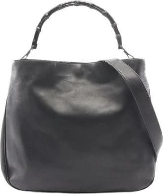 Gucci Pre-owned Bamboo Leren 2way Handtas - Dames - Vintage Handtas - Zwart - ONE Size - Leer - Vintage