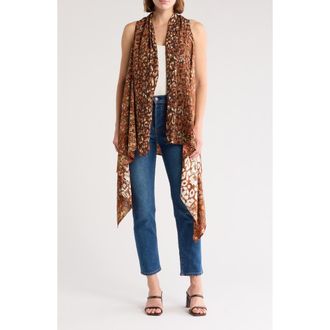 La Fiorentina Cheetah Print Sleeveless Cardigan in Brown Multi at Nordstrom Rack