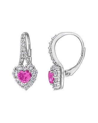 Rina Limor Silver 2.32 ct. tw. Lab-Grown Created Pink Sapphire, Created White Sapphire Heart Earrings