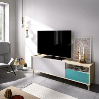 Dmora Dmora - Mueble Tv Tamaro, Aparador Bajo Para Sal&oacute;n, Aparador Tv Para Sal&oacute;n, 155x43h47 Cm, Roble Y Blanco