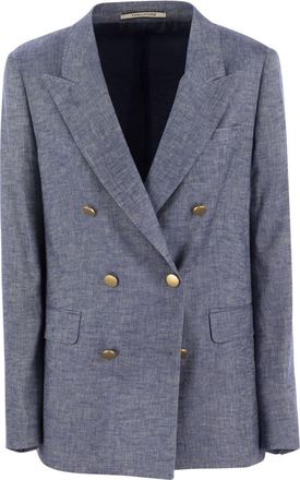 Tagliatore Womens Paris - Linen And Viscose Double-breasted Blazer - Blue - Size EU 46 (Womens)