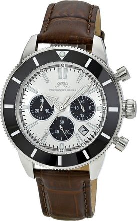 Porsamo Bleu Brandon Chromograph Leather Strap Watch, 44mm in Brown/silver at Nordstrom Rack