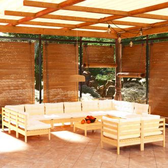 vidaXL Muebles De Jard&iacute;n 13 Piezas Cojines Madera De Pino Color Crema Vidaxl