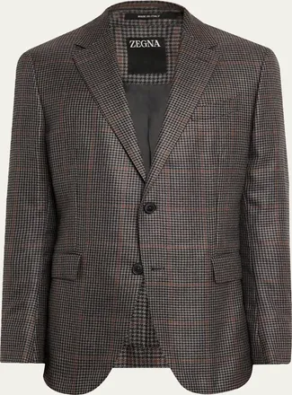 Ermenegildo Zegna Mens Cashmere and Silk Houndstooth Check Sport Coat