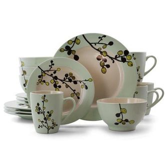 Elama Retro Bloom 16 Piece Luxurious Stoneware Dinnerware with Complete Setting for 4 in Green at Nordstrom