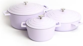 MasterClass 3pc Cookware Set of Lavender Non-Stick Cast Aluminium Casserole Dishes, 20cm/2.5L, 28cm/4L and 28cm/5L - Gift Boxed