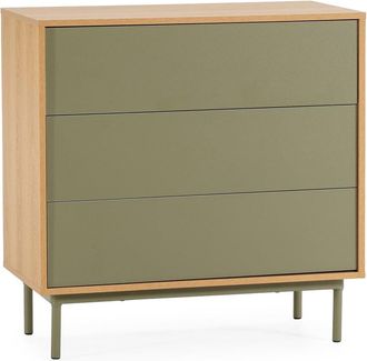 HOMN C&oacute;moda de noche 3 cajones color roble/verde