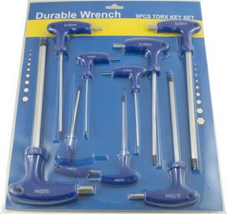 Trade Shop Trade Shop - Juego De Llaves Torx Hexagonales De 9 Piezas De Acero Con Punta Esf&eacute;rica Y Mango En L