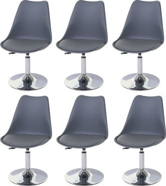 Hhg Hhg - Juego De 6 Sillas De Comedor Malm&ouml; T501, Silla Silla De Cocina, Altura Regulable Giratoria, Polipiel, Gris Oscuro, Base Cromada