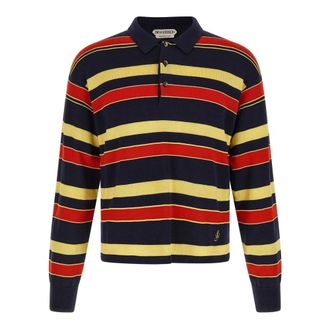 J.W.Anderson Tops, Heren, Veelkleurig, L, Katoen, Gebreide Gestreepte Rugby Polo Top