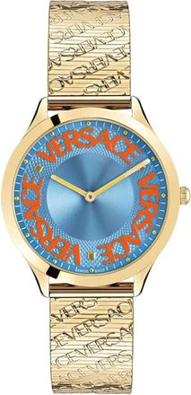 Versace Logo Halo Dameshorloge Paars Goud - Dames - Horloges - Geel - ONE Size - Accessoires