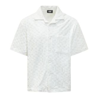 GCDS Short Sleeve Shirts, male, White, Size: XS Monogram-patterned Shirt