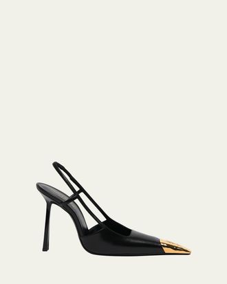 Saint Laurent Jeanne Leather Metallic-Toe Slingback Pumps