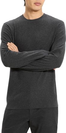 Theory Mens Riland Crew Neck in Light Bilen, Charcoal Melange, XS