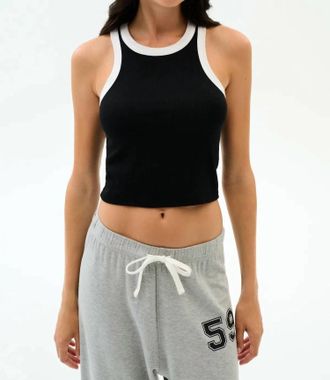SPLITS59 Womens Kiki Rib Crop Tank Top In Black/white