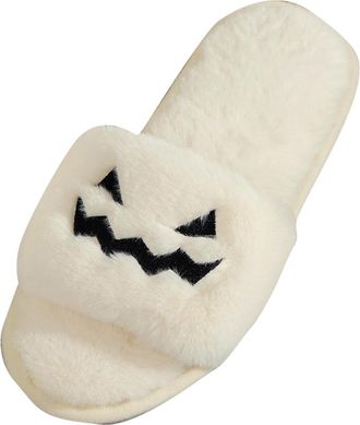Generic Halloween Pumpkin Slippers Women Soft Plush Cozy Open Toe Fuzzy Slippers Indoor or Outdoor for Party Cosplay