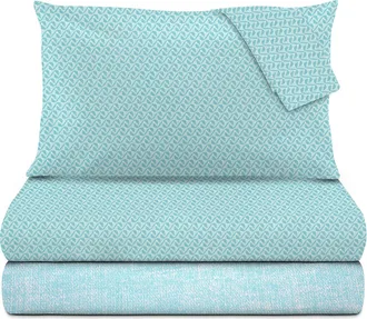 KASANOVA Completo letto matrimoniale geometrie azzurro cotone Golden