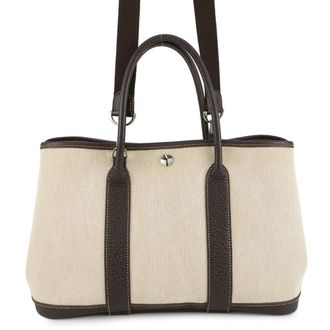 Herm&egrave;s Garden Marron Natural Toile H Buffle Skipper Leather Tote Bag (Pre-Owned)