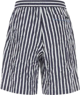 Dolce & Gabbana Mens Striped Viscose Blend Bermuda Shorts Navy Nylon Silk Bermudas