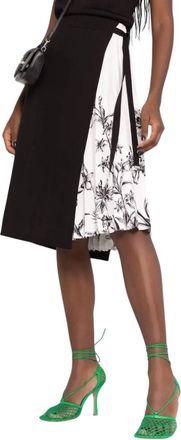Ferragamo Pleated Silk Skirt In Black/white