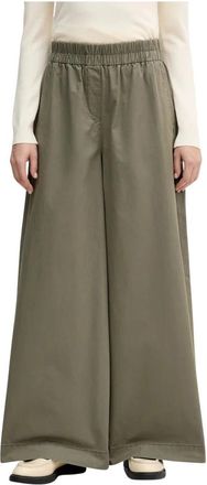 Benetton Broek met elastische tailleband en wijde pijpen - Dames - Wijde Broeken - Groen - XS - Katoen - Broeken