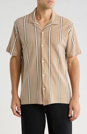 Magaschoni Piqu&eacute; Knit Button-Up Resort Shirt in Light Brown/off White/black at Nordstrom Rack, Size Medium