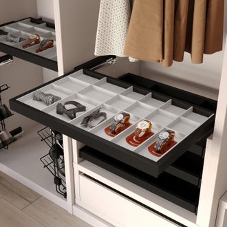 Emuca Emuca - Kit De Caj&oacute;n Organizador Y Bastidor De Gu&iacute;as Con Cierre Suave Para Armarios, Regulable, M&oacute;dulo 800mm, Negro Texturizado Y Gris Piedra