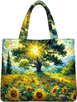 Generic Quilted Tote Bags,Oil Painting - Lightweight Retro Travel Reusable Large Shoulder Work Tote Bag | for Gym W Abstract Tree