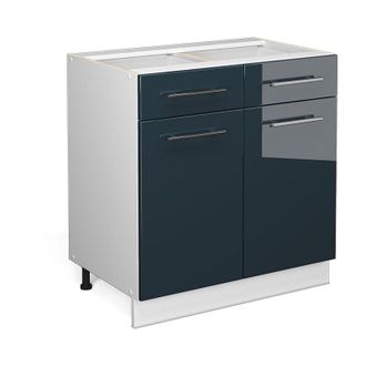 Vicco Mueble Bajo De Cocina Fame-line, Azul Oscuro Alto Brillo, 80 Cm Sin Encimera, Vicco