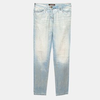 Roberto Cavalli Blue/silver Metallic Print Denim Jeans S Waist 30