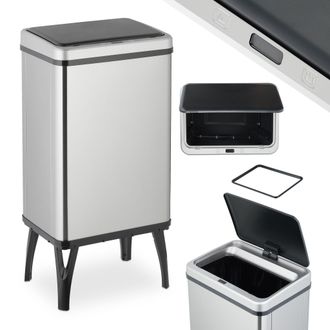 Relaxdays Relaxdays - Cubo De Basura Cocina Sensor, 40l, Tapa El&eacute;ctrica, Soporte Bolsas, Papelera Autom&aacute;tica Acero Inoxidable, Plata