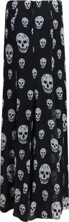 Alexander McQueen Skull-Print Silk Skirt - Black