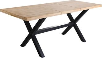 Mathi Design Mesa comedor extensible de roble y acero industrial