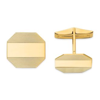 Diamond2Deal 14k Yellow Gold Rectangular Octagon Line Design Mens Cuff Links