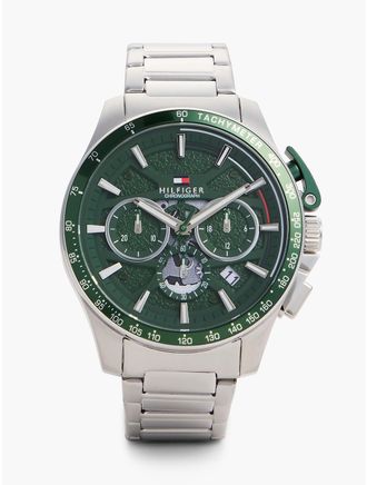 Tommy Hilfiger Mens 44MM Chronograph Sport Watch - Silver/Emerald