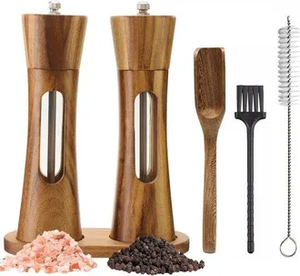 OEM Juego De 2 Molinillos De Sal Pimienta Madera, 20 Cm (8 Pulgadas) Recargables, Ventana Transparente, Molinillos Cer&aacute;mica, Grado Molienda Ajustable
