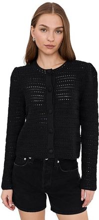 Michael Stars Winona Femme Crew-neck Cardigan Womens Sweater Black : LG (US 8-10), Cotton/Nylon