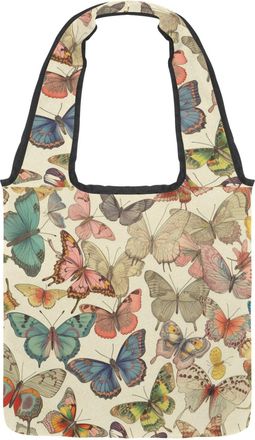 Generic Colorful Butterflies Reversible Canvas Shoulder Tote - Double-Sided Print, 12oz Cotton, 27cm Drop, Fold-Flat Bag for Travel, Shopping, Street Outings