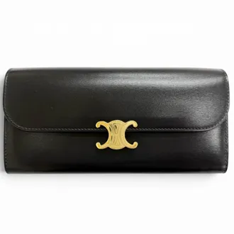 Celine Black Leather Long Wallet (Bi-Fold) (Pre-Owned)