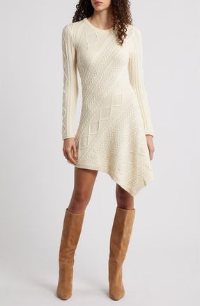 Staud Eva Long Sleeve Cable Stitch Sweater Dress in Ivory at Nordstrom, Size X-Small