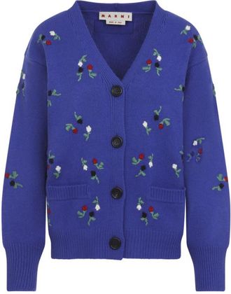 Marni Blue Floral V Neck Sweater